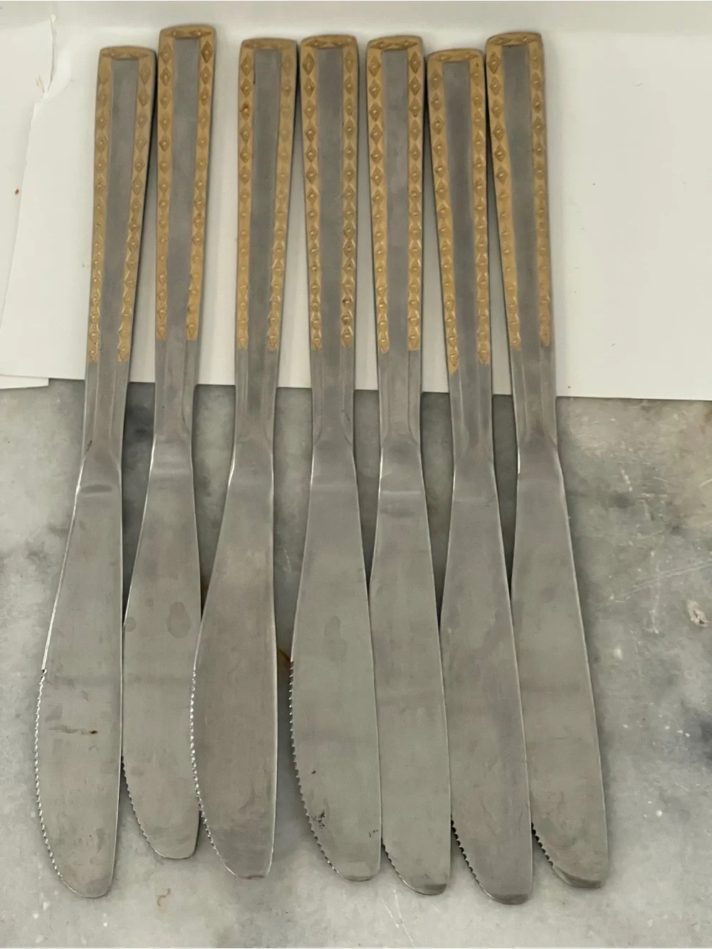 7 SOLIGEN GERMANY 8.5” Stainless & GOLD Accent Flatware Knives Add/Replacement